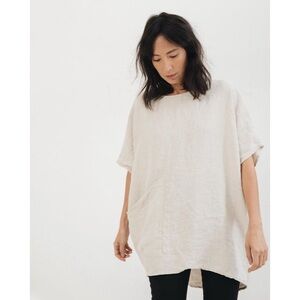Elizabeth Suzann Oversized Short-Sleeve Linen Tunic in Light Beige